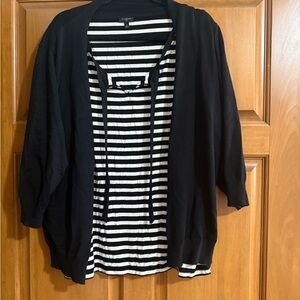Talbots Black and White Striped Layered-Look Top. PTP 24. 3x Cardigan.